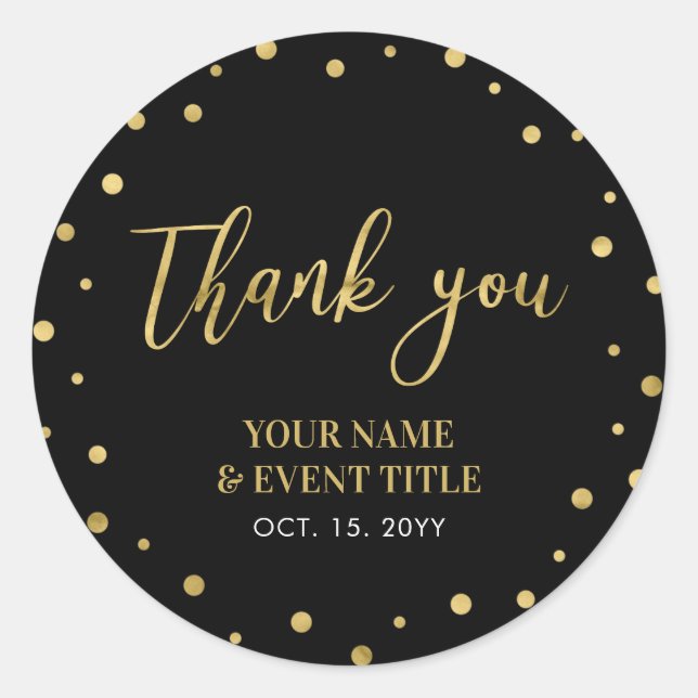 Black & Gold | Modern Birthday Favour Thank you Classic Round Sticker (Front)