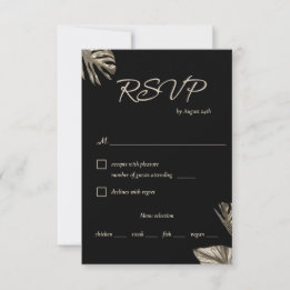 Black & Gold Modern Botanical Wedding with Meal RSVP Card