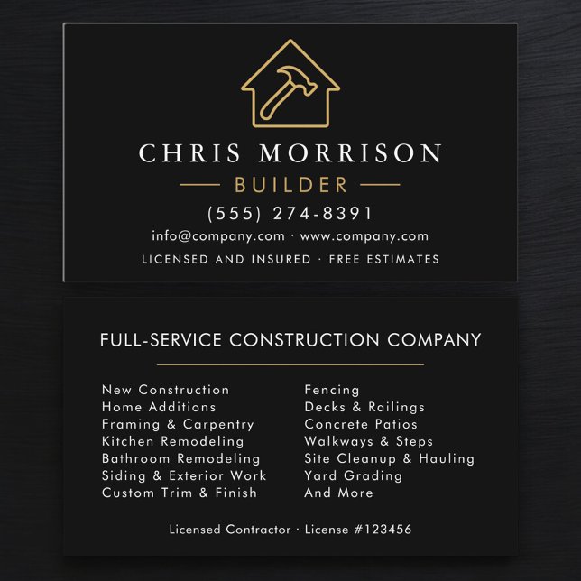 Black Gold Modern Builder Construction  Business Card (Creator Uploaded)