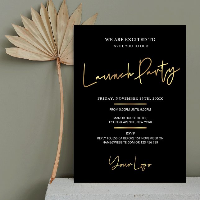 Black & Gold Modern Business Opening Launch Party Invitation (Creator Uploaded)