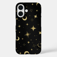 Black & Gold Modern Celestial Moon Stars 