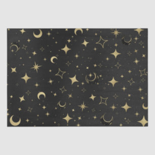Black & Gold Modern Celestial Moon Stars Wedding Tissue Paper