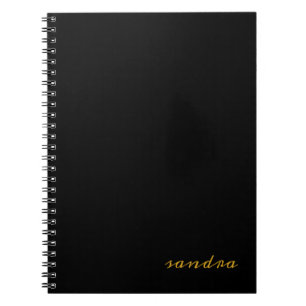 Black Gold Modern Chic Script Girly Monogram Name Notebook