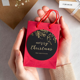 Black Gold Modern Christmas Elegant Holiday Classic Round Sticker