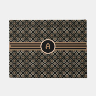 Black & Gold Modern Classic Monogram Pattern Doormat