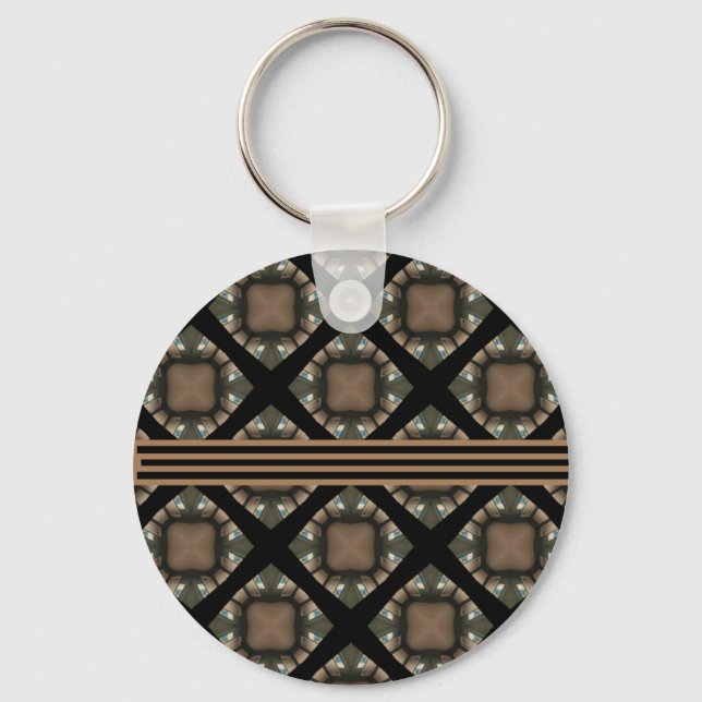 Black & Gold Modern Classic Monogram Pattern Key Ring (Front)