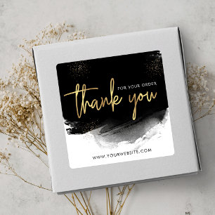 Black & Gold Modern Custom Business Thank You Square Sticker