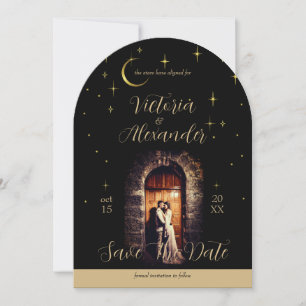 Black & Gold Modern Dark Romance Celestial Photo Save The Date
