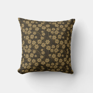 Black & Gold Modern Floral Daisy Pattern Cushion