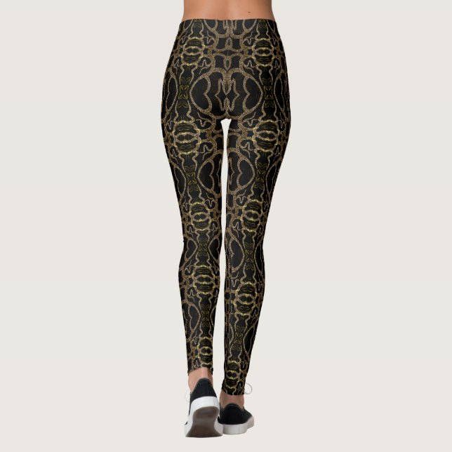 Black Gold Modern Floral Legging - Golden Art (Back)