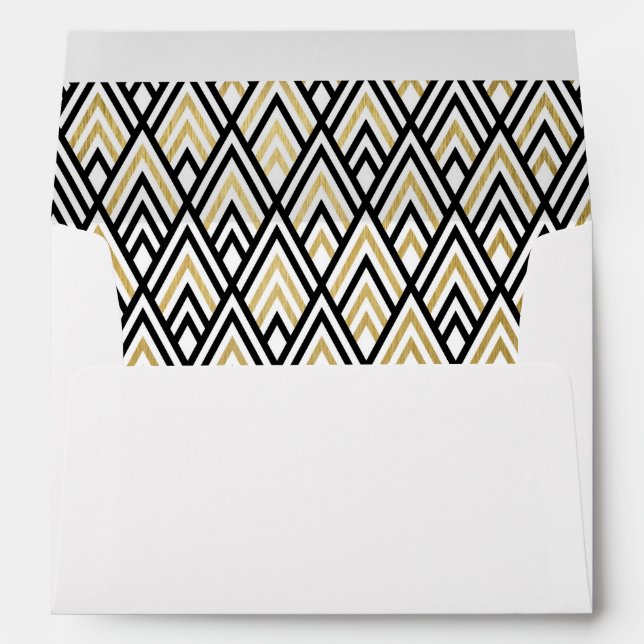 Black Gold Modern Geometric Pattern Lined Wedding Envelopes (Back (Bottom))