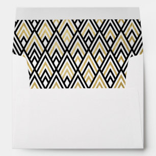 Black Gold Modern Geometric Pattern Lined Wedding Envelopes