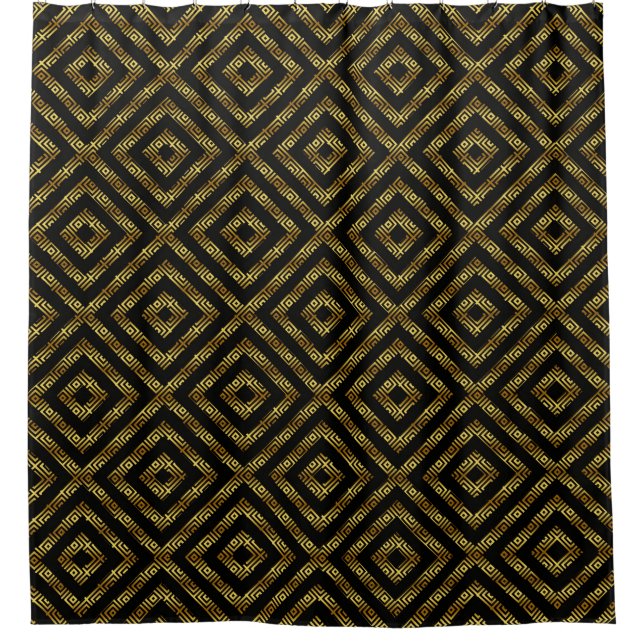 Black & Gold Modern Geometric Seamless Pattern Shower Curtain (Front)