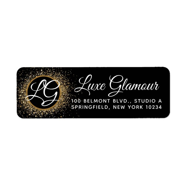 Black & Gold Modern Glamour Salon Return Address Label (Front)
