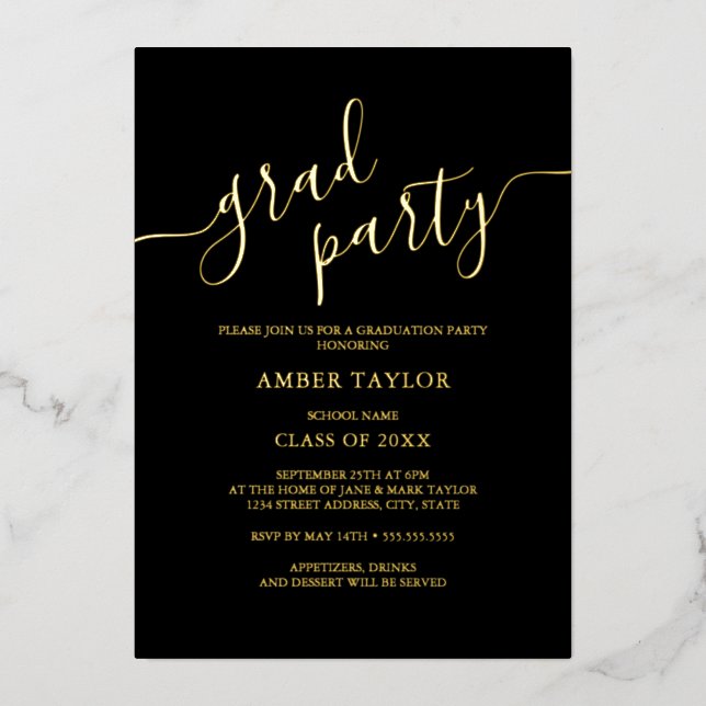 Black Gold Modern Graduation Party (Front)