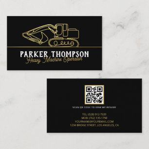 Black Gold Modern Heavy Machine Operator QR Code Business Card