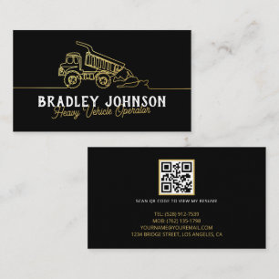 Black Gold Modern Heavy Vehicle Operator QR Code Business Card