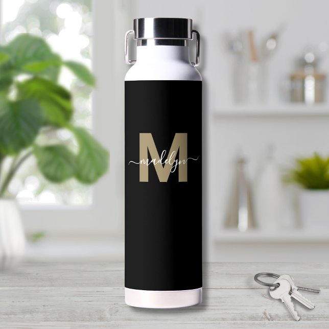 Black Gold Modern Initial Name Monogram Water Bottle (Black Gold Modern Initial Name Monogram Water Bottle)