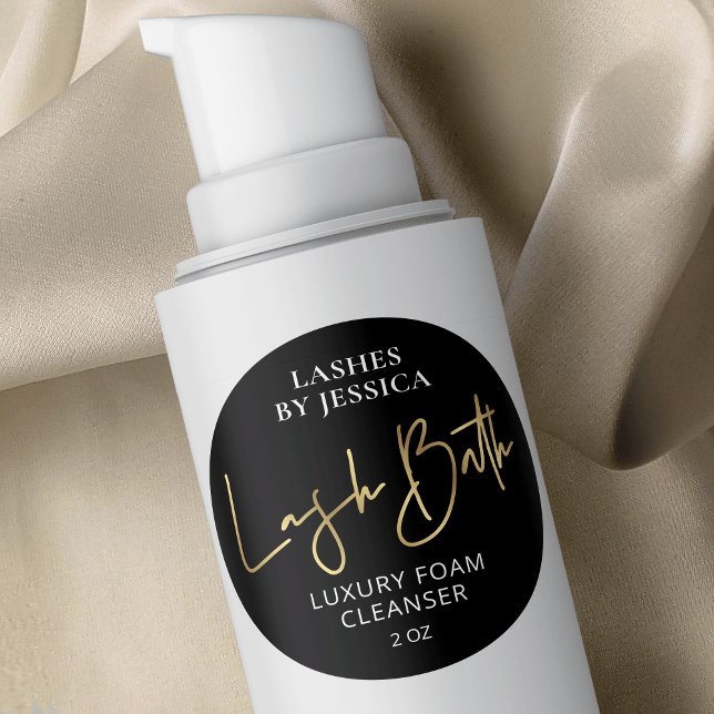 Black & Gold Modern Lash Cleanser Bottle Packaging Classic Round Sticker (Creator Uploaded)