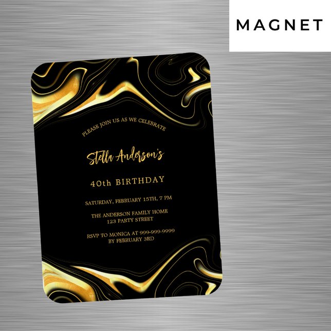 Black gold modern luxury birthday invitation magnet (Creator Uploaded)