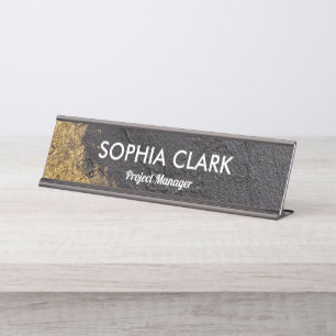 Black & Gold Modern Luxury Texture Golden Custom Desk Name Plate