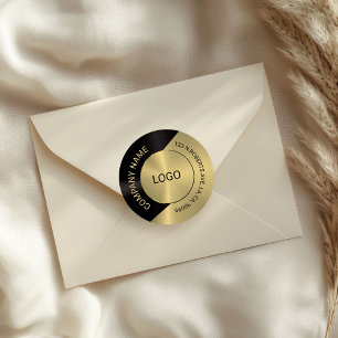 Black & Gold Modern Metallic Geometric Design Classic Round Sticker