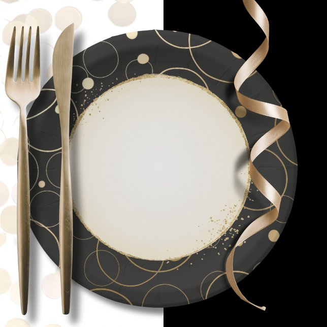Black Gold Modern Minimal Abstract Party Paper Plate (Creator Uploaded)