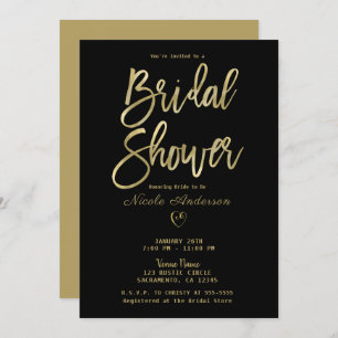 Black & Gold Modern Minimal Chic Bridal Shower   Invitation
