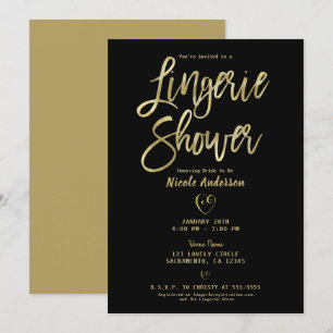 Black & Gold Modern Minimal Chic Lingerie Shower Invitation