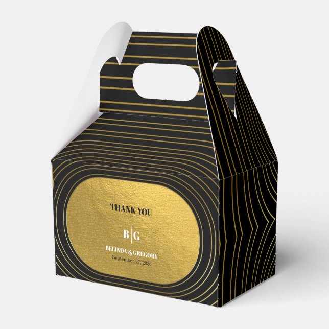 Black & Gold Modern Minimalist Arch Wedding Favour Box (Front Side)