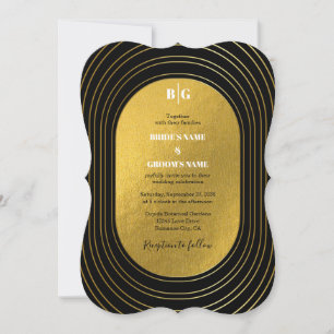 Black & Gold Modern Minimalist Arch Wedding Invitation