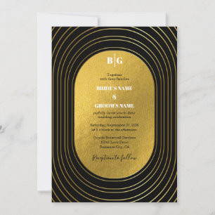 Black & Gold Modern Minimalist Arch Wedding Invitation