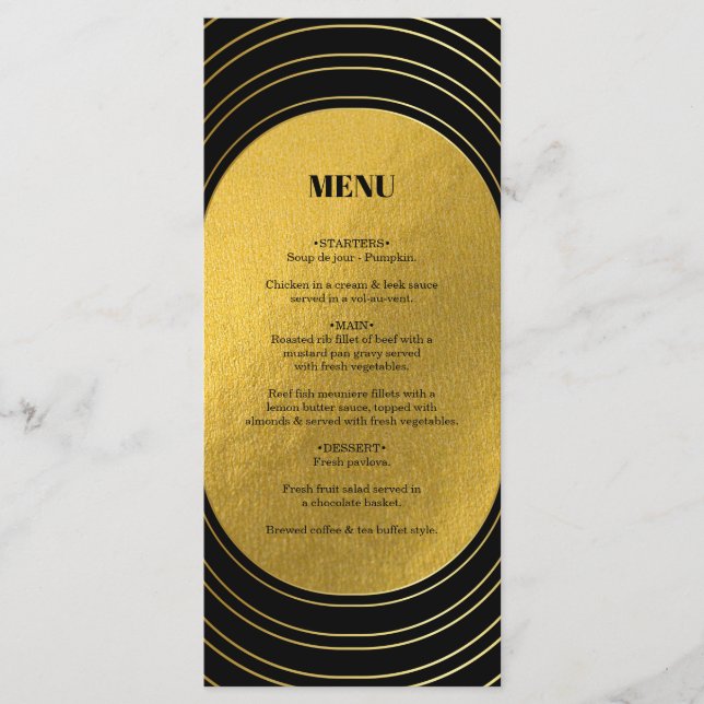 Black & Gold Modern Minimalist Arch Wedding Menu (Front)