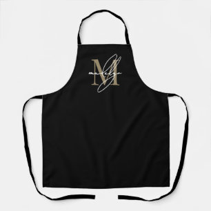 Black Gold Modern Minimalist Elegant Monogram Apron