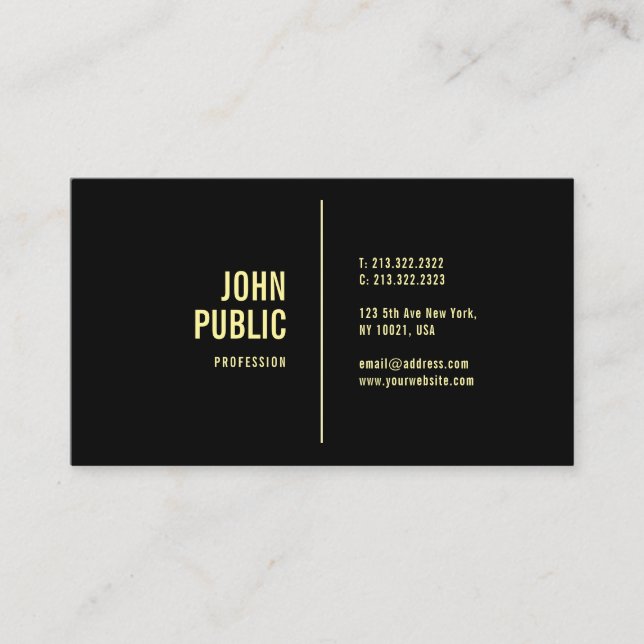 Black Gold Modern Minimalist Elegant Template Business Card (Front)