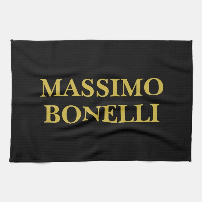 Black Gold Modern Minimalist Elegant Your Name Tea Towel (Horizontal)