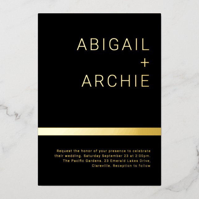 Black & Gold Modern Minimalist Wedding Golden (Front)