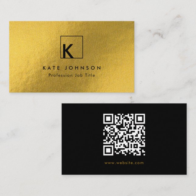 Black Gold Modern Monogram Logo Minimal  Business Card (Front/Back)