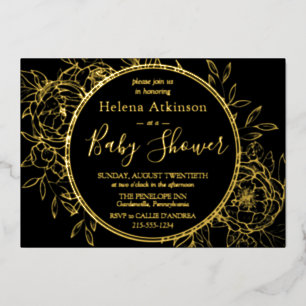Black & Gold Modern Peony Toile Baby Shower