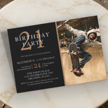 Black & Gold Modern Photo 21 st Birthday