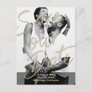 Black Gold Modern Photo Script Save Our Date Announcement Postcard