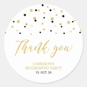 Black & Gold   Modern Retirement Favour Thank you  Classic Round Sticker