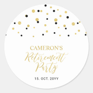 Black & Gold   Modern Retirement Party Favour  Cla Classic Round Sticker