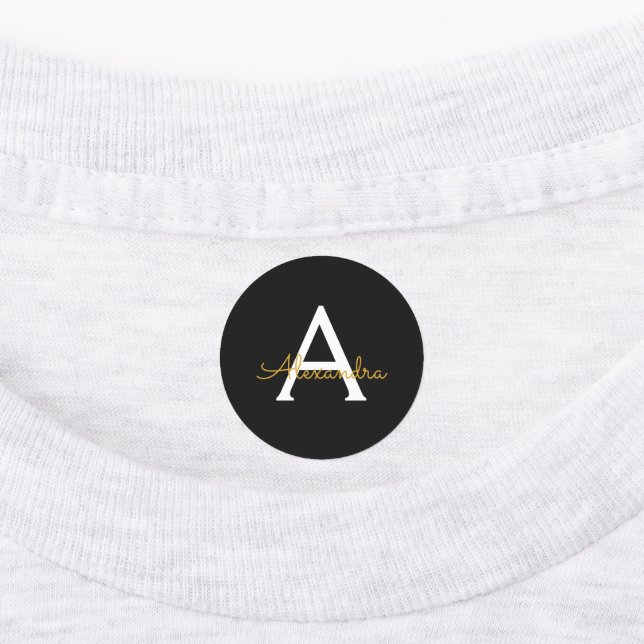 Black Gold Modern Script Girly Monogram Name (Affixed)