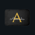 Black Gold Modern Script Girly Monogram Name Bath Mat<br><div class="desc">Black and Gold Simple Script Monogram Name Bath Mats. This makes the perfect graduation,  birthday,  wedding,  bridal shower,  anniversary,  baby shower or bachelorette party gift for someone that loves glam luxury and chic styles.</div>