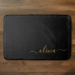 Black Gold Modern Script Girly Monogram Name Bath Mat<br><div class="desc">Black and Gold Simple Script Monogram Name Bath Mats. This makes the perfect graduation,  birthday,  wedding,  bridal shower,  anniversary,  baby shower or bachelorette party gift for someone that loves glam luxury and chic styles.</div>