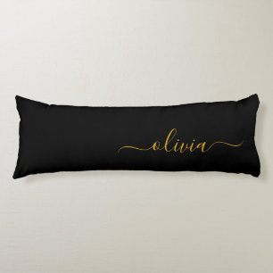 Black Gold Modern Script Girly Monogram Name Body Cushion