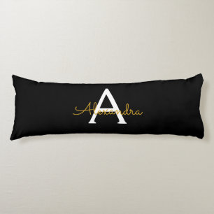 Black Gold Modern Script Girly Monogram Name Body Cushion