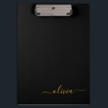 Black Gold Modern Script Girly Monogram Name Clipboard<br><div class="desc">Black and Gold Monogram Name Planning Clipboard. This makes the perfect sweet 16 birthday,  wedding,  bridal shower,  anniversary,  baby shower or bachelorette party gift for someone that loves glam luxury and chic styles.</div>