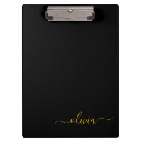 Black Gold Modern Script Girly Monogram Name